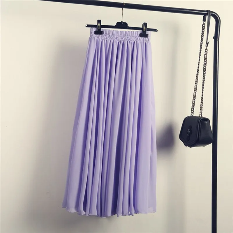 

3 Layer Chiffon Long Skirts For Women Elegant Casual High Waist Boho Style Beach Maxi Skirts 80/90/100cm 2021 Spring