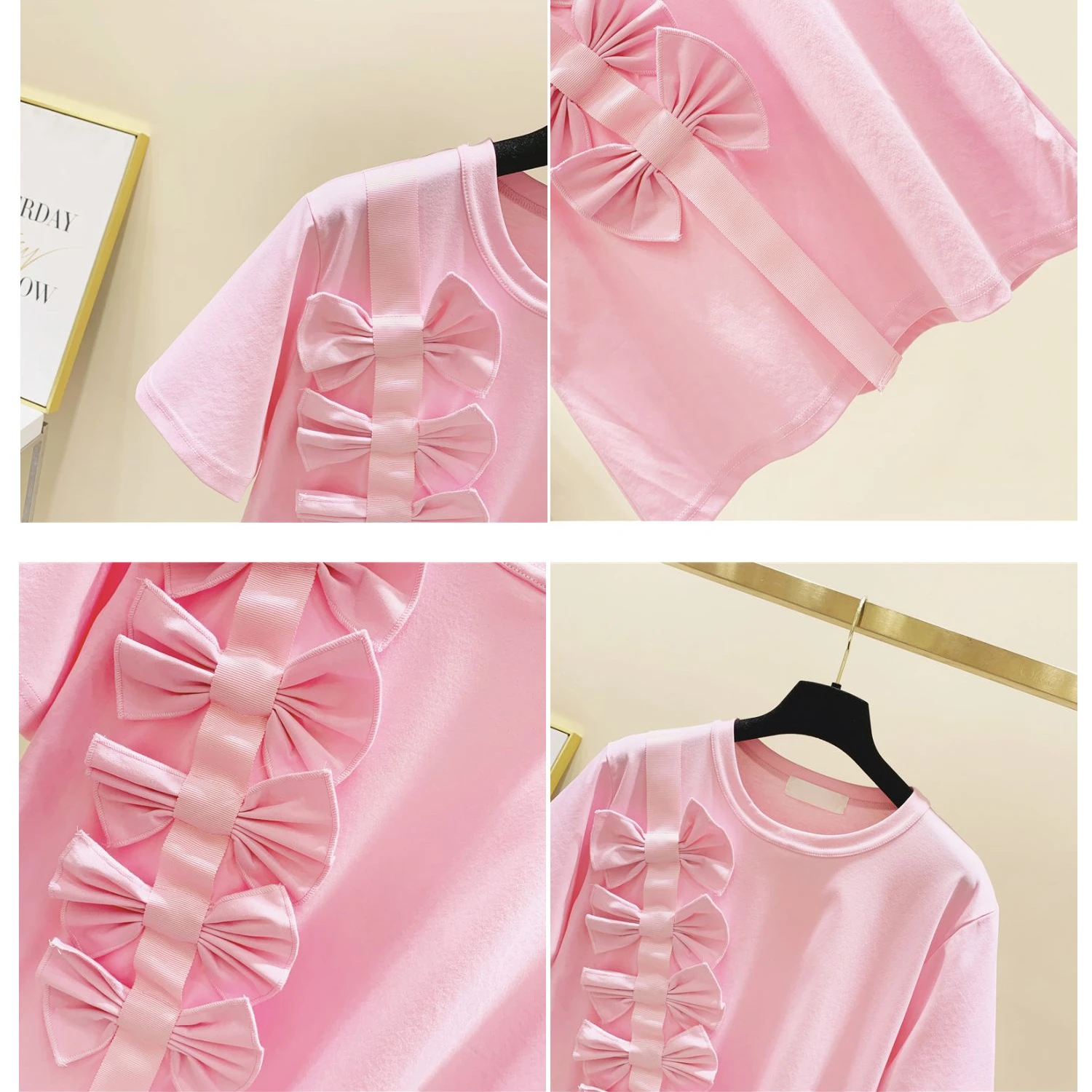 

Casual Bow Stitching T Shirt Women 2021 Summer Loose Three-Dimensional Decoration Bow Solid Color Short Sleeve T-shirt Women Top