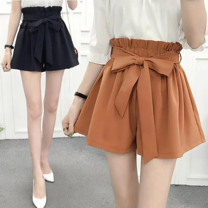 

Shorts Women Korean Style Casual Chic Simple High Quality Womens All-Match Loose Elastic Waist Solid Sashes Elegant Clothing