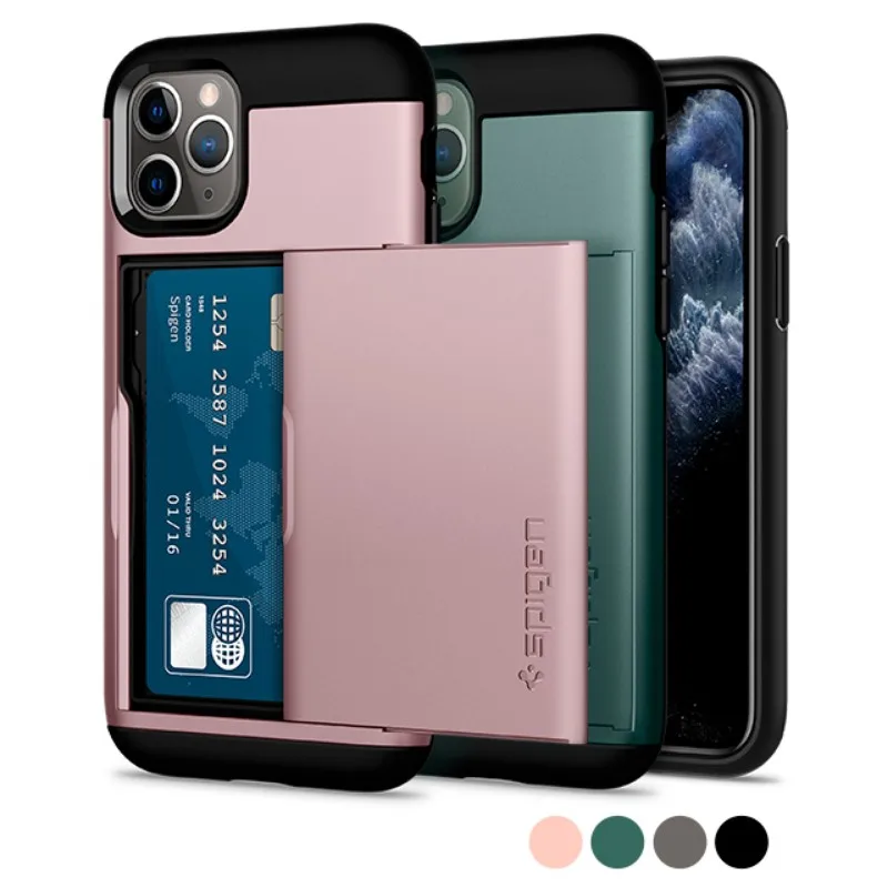 

Spigen For iPhone 11 Pro Max Slim Armor Case with Card Slider Cash Pocket Air Cushion Heavy Protection dual Card Storage
