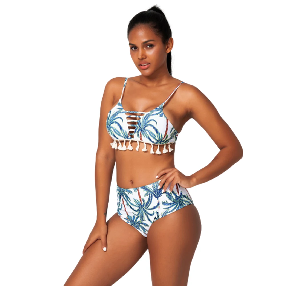 

Micro String Bikini Set 2021 Sexy Floral Leaf Print Swimsuit Female Tie Up Triangle Tassel Biquinis Swimwear Women Bathing Suit
