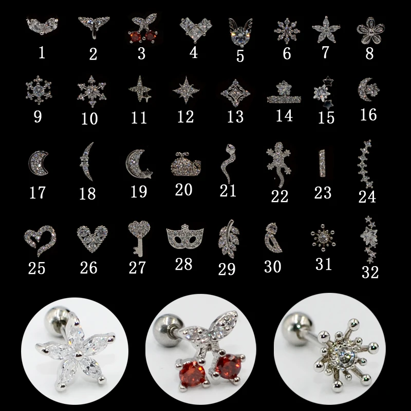 Серьги гвоздики из нержавеющей стали с фианитами для пирсинга украшения хряща