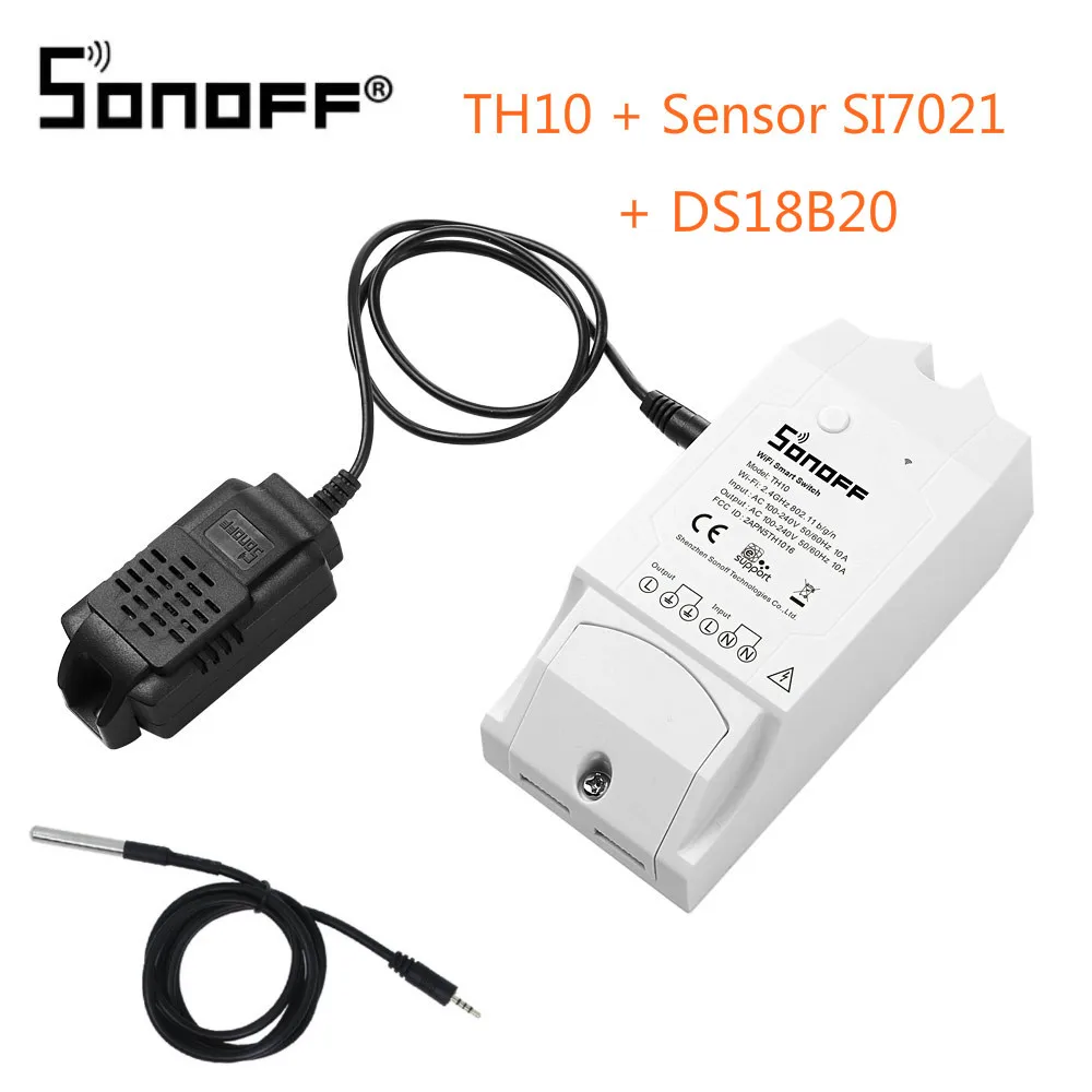 TH10 SI7021 DS18B20 SONOFF TH10/TH16 SI7021 переключатель датчика влажности беспроводной датчик контроля температуры Wifi умный дом пульт дистанционного управления - Комплект: TH10 SI7021 DS18B20
