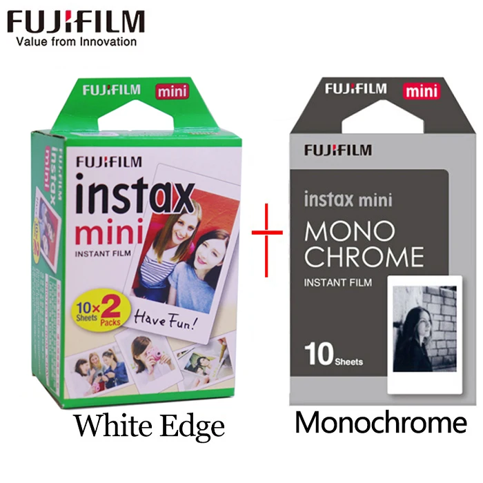 Пленка Fujifilm instax mini 20 листов белого края+ 10 листов черно-белой монохромной пленки для камеры моментальной печати mini 8 7s 25 50s 9 - Цвет: white add Monochrom