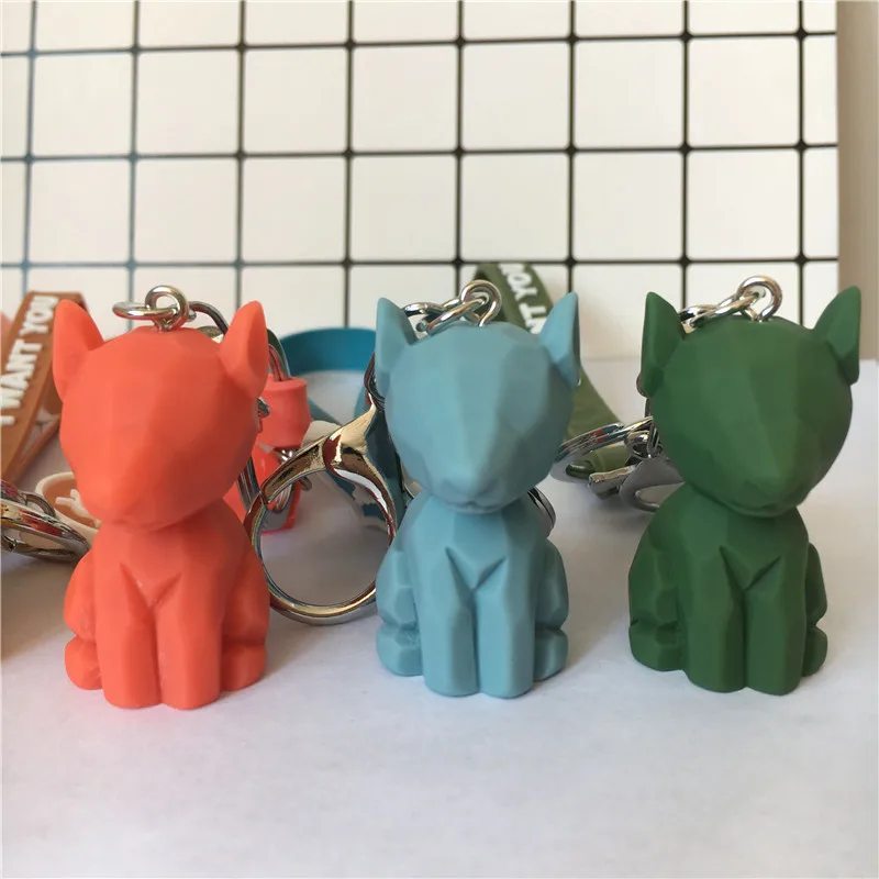 

Cartoon Geometric Dog Keychain Colorful Soft Rubber PVC Lovely Dog Keychains For Women Car Bag Pendant Jewelry Key Ring