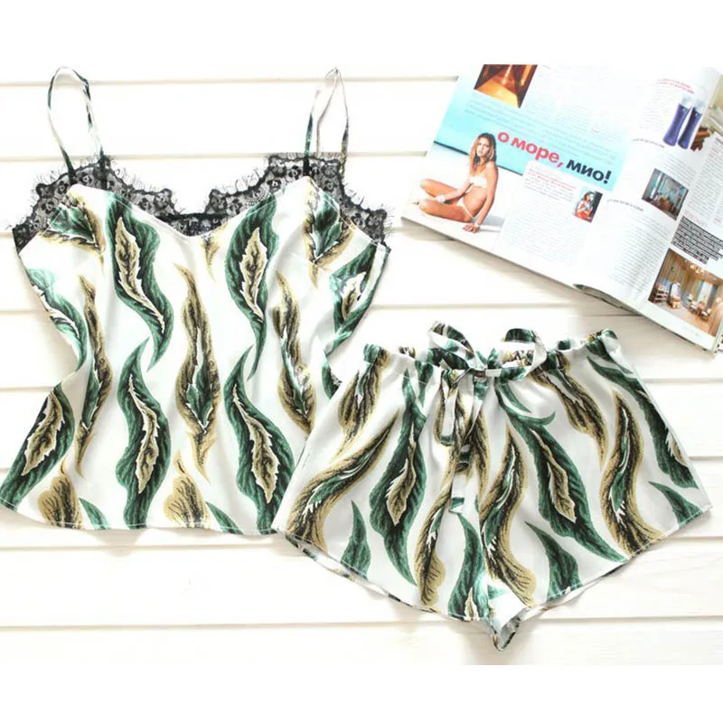 Атласная пижама для женщин Сексуальный Атласный пижамный комплект Женская