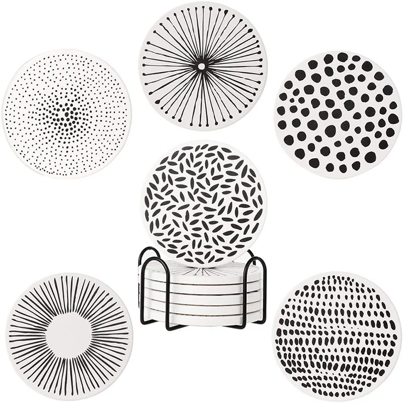 

Абсорбирующие подставки для напитков с держателем, керамические камни с разными узорами защищают мебель, подходит для домашнего декора