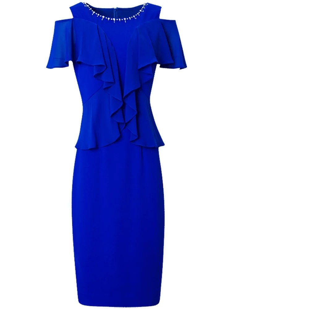 

Lady Ruffles dress Office 2021 new Superior quality summer Celebrities Pencil dresses women elegant Vintage Beaded Party Dress