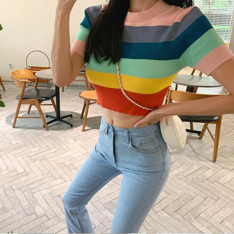 Верхняя одежда без подкладки для покрытия футболка в суперрадужную полоску