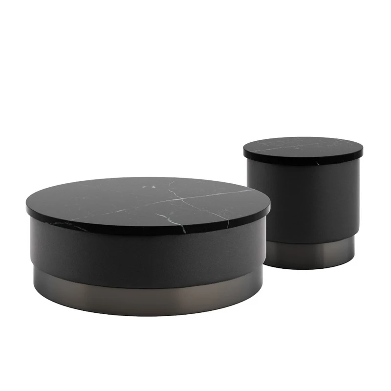 

Скандинавская комбинация zq, натуральный черный и белый мраморный журнальный столик, простой круглый черный креативный чайный столик для го...