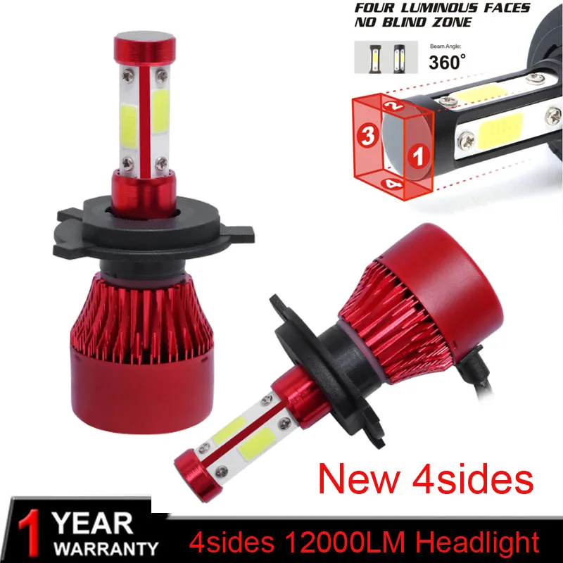 4 Sides 12000LM H4 H7 LED H8 H11 9005 HB3 9006 HB4 Headlight Kit 6000K White 12V 24V Car Lights Bulbs for Auto Automotive | Автомобили и
