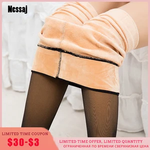 Женские теплые леггинсы Nessaj, зимние Бархатные леггинсы с высокой талией, облегающие штаны, сексуальные сетчатые леггинсы из спандекса, 10% теплые леггинсы