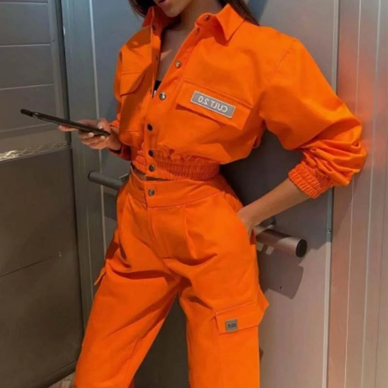 

Letter Button Short Jacket Fashion Casual Long Sleeve Pocket Jackets Autumn Winter 2021 Streetwear Turn Down Collar Slim Jacket