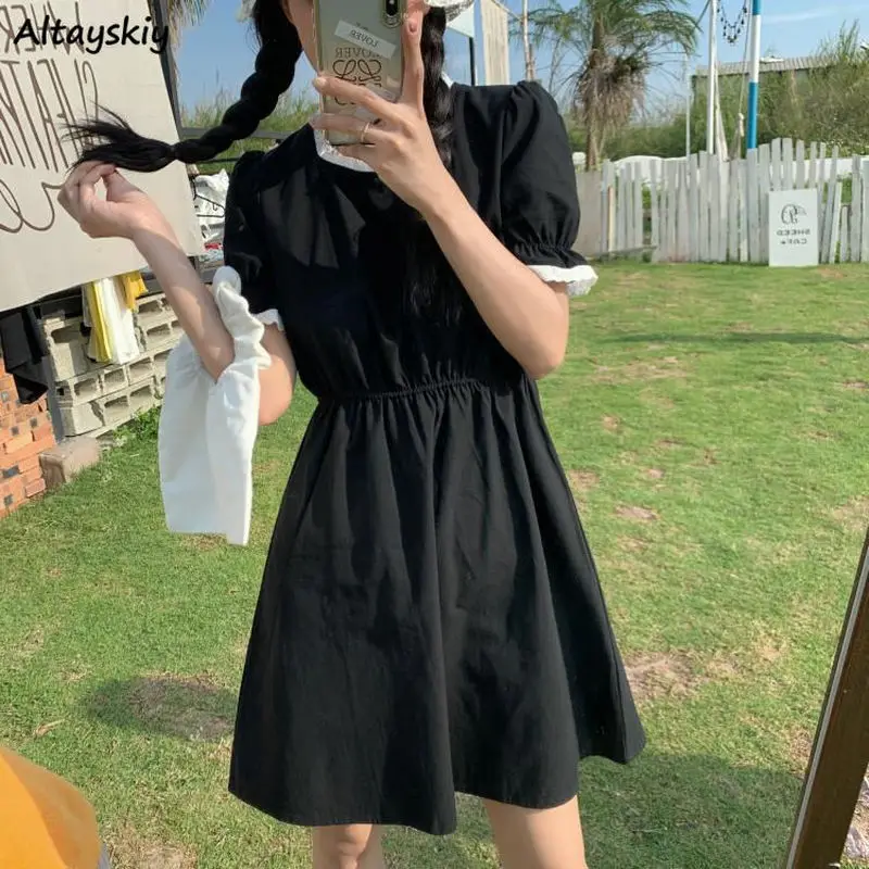

Dresses Women Round Neck Patchwork Female Summer Leisure Cozy High Street Ulzzang Korean Style Mujer Vestidos Loose Hipster Ins