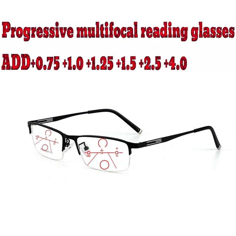 

Alloy Frame Halfrim Ultralight Progressive Multifocal Reading Glasses for Business Men+1.0 +1.5 +1.75 +2.0 +2.5 +3 +3.5 +4