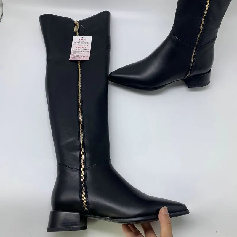 Ботфорты женские из натуральной кожи на квадратном каблуке Классические