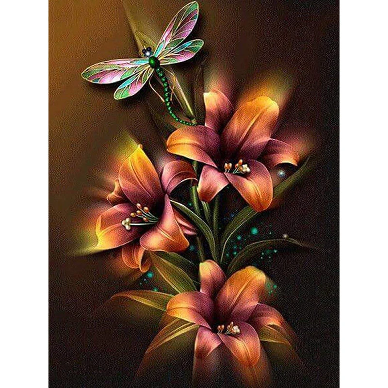

Full Square Drill 5D DIY Diamond Painting "Flowers & Dragonfly" 3D Embroidery Cross Stitch Mosaic Home Decoration