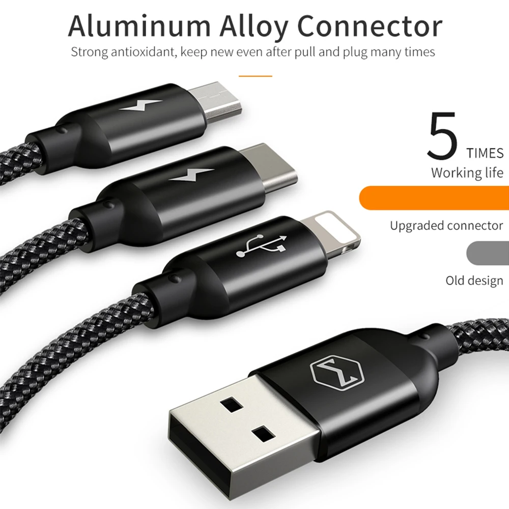 Mcdodo 3 в 1 3A USB кабель для iPhone X 8 7 Зарядка Micro USB кабель Тип C USB кабель для lightning samsung Android мобильный телефон