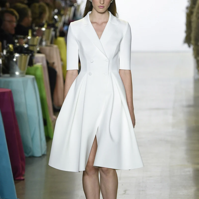 Женское Деловое платье-блейзер белое элегантное платье миди для подиума |