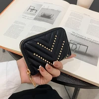 2021 short wallet for women rivet zipper card bag for ladies folder soft leather coin purse female credit card holder clutch