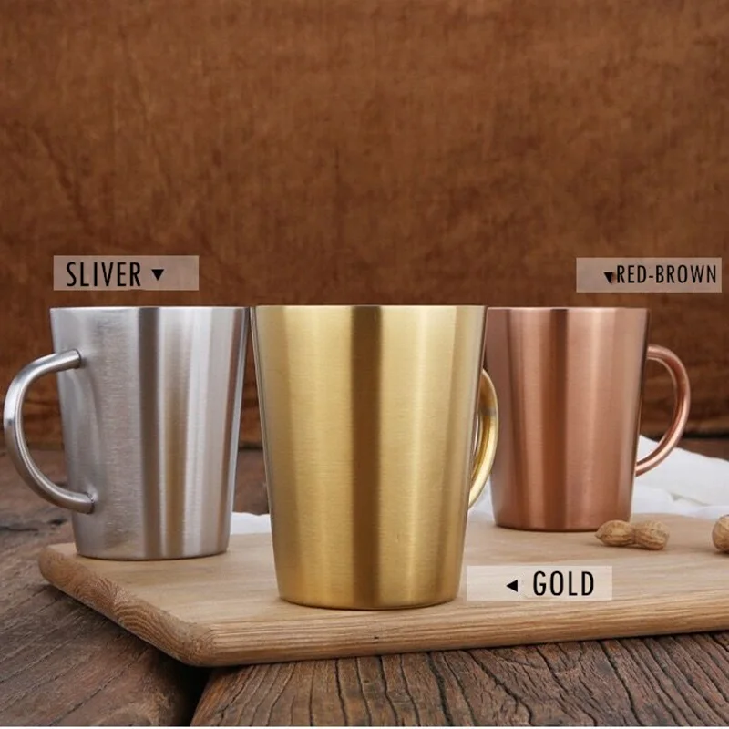 

300 ML Stainless Steel Copper Plated Coffee Cup Double Layers 304 High Temperature Resistance Milk Tea Cup Beer Drinking Mug
