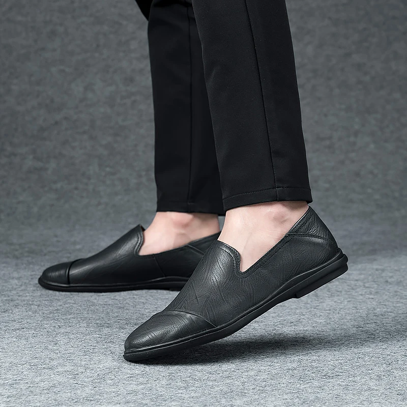 Мужские повседневные туфли из натуральной кожи коричневые дышащие Лоферы без