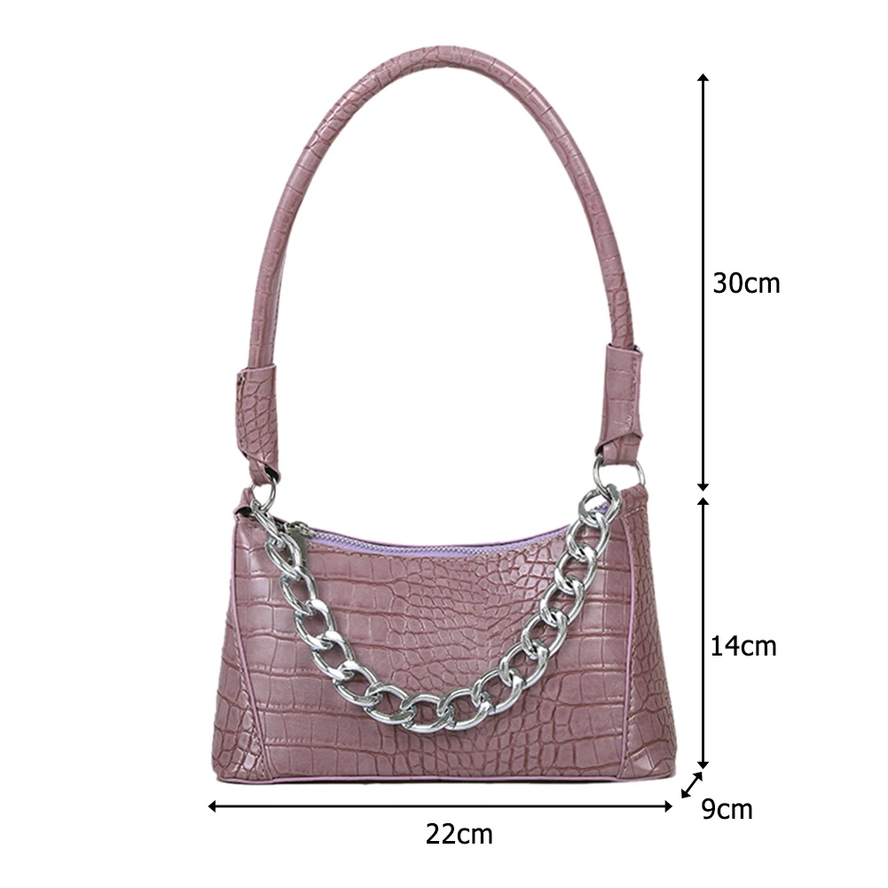 

Casual PU Leather Shoulder Bags Retro Women Thin Chain Decor Handbag Ladies Fashion Solid Color Street Travel Shooping Purse