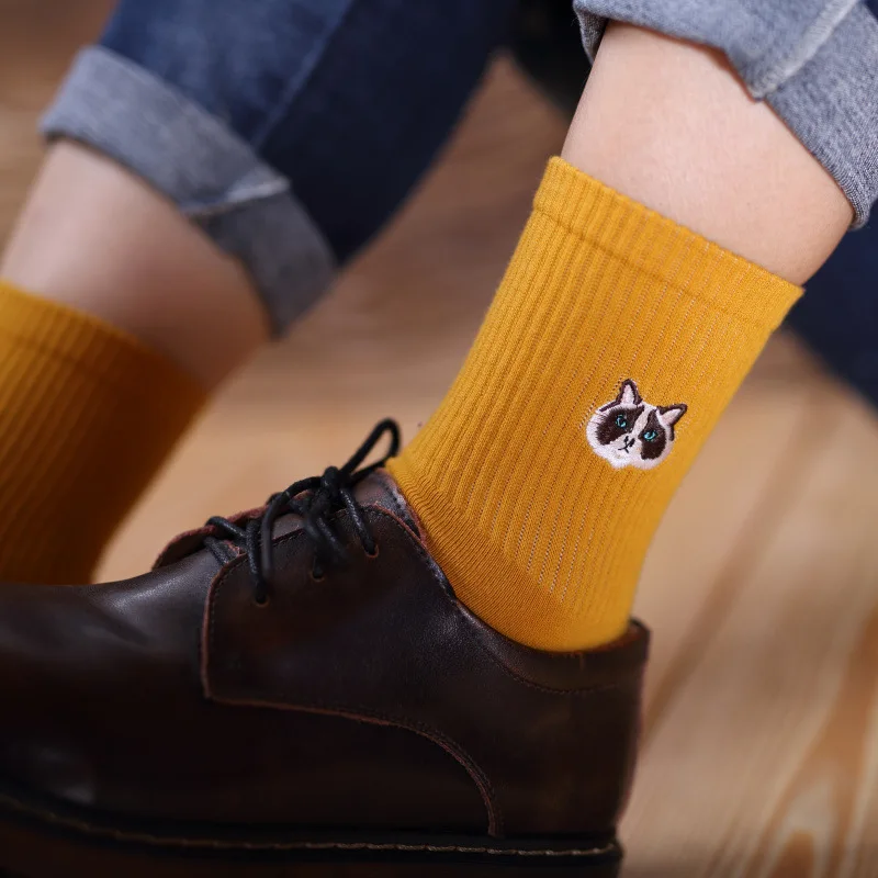 Instime/хлопковые зимние носки женские с вышивкой в виде головы животного 1