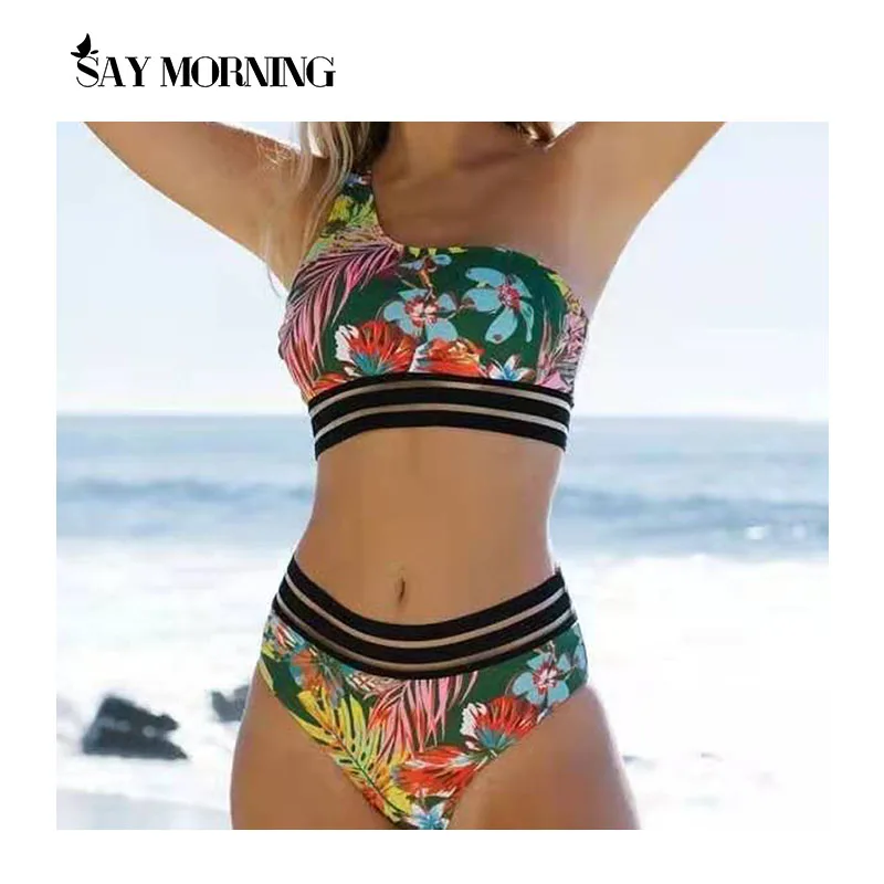 

Новинка 2021, комплект бикини SAY MORNING из двух предметов с высокой талией и принтом листьев, женский купальник, купальный костюм
