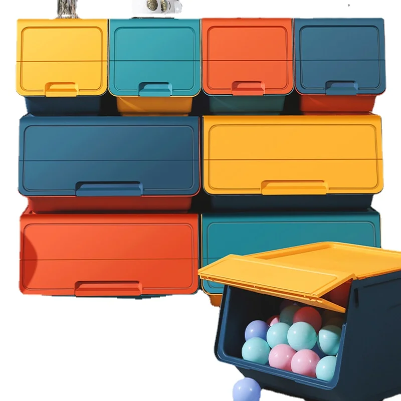 Открывающийся спереди откидной ящик для хранения детских игрушек пластиковый