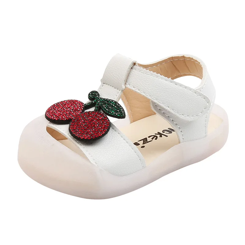 

Сандалии принцессы детские сандали для девочек, мягкая подошва, кристаллы, обувь для начинающих ходить детей, милые босоножки с вишней, лето