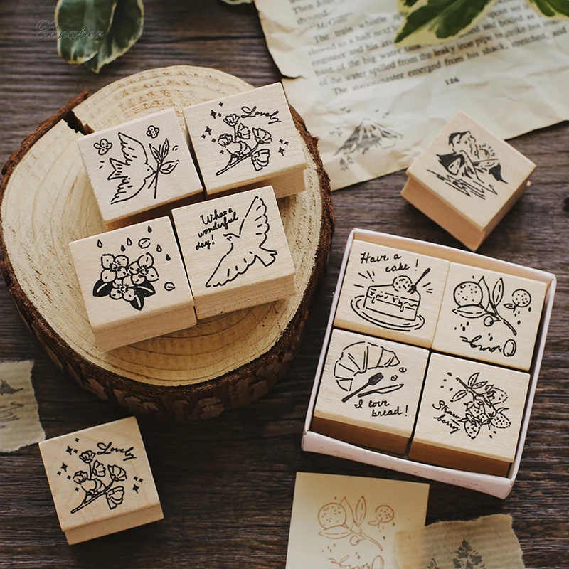 4 шт. винтажные деревянные и резиновые штампы для скрапбукинга Канцтовары