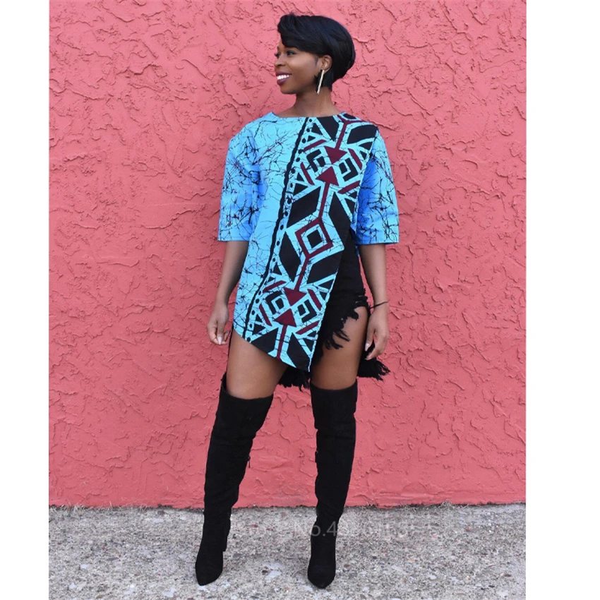 Женская африканская одежда 2021 Дашики с принтом раздельный топ летние джинсовые