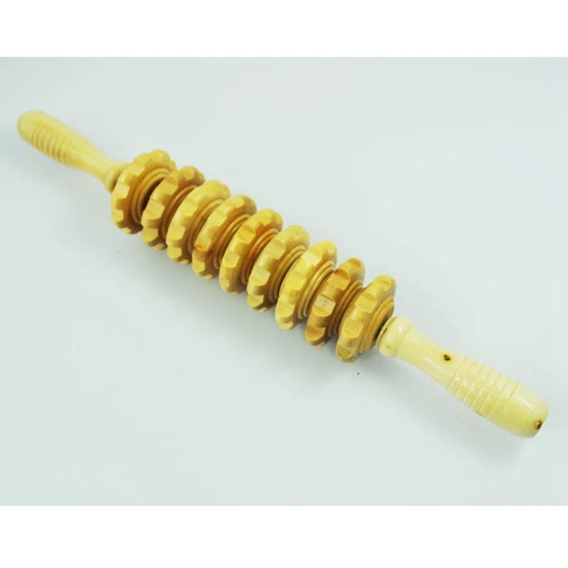Lady Home Wooden Wheel 9 Rollers Belly Health Massager |