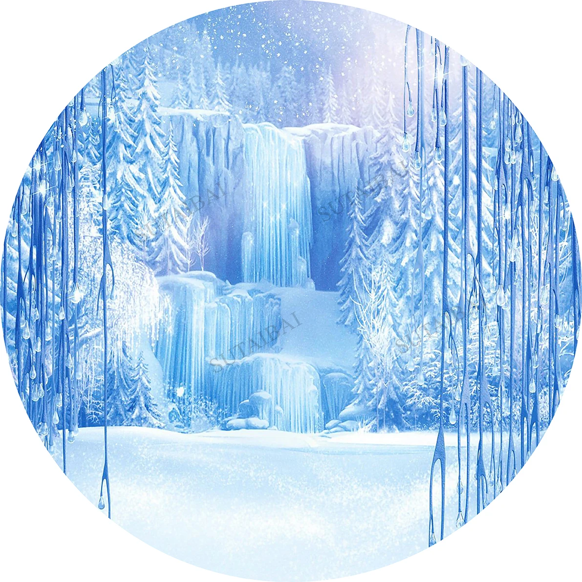 

Circle Round Backdrop Cover Custom Snowflake Winter Wonderland Birthday Party Child Baby Shower Photography Background Booth