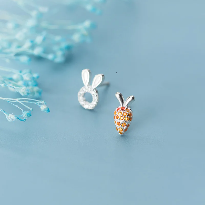 Серьги гвоздики из серебра 100% пробы с кроликом и репой|Серьги-гвоздики| |