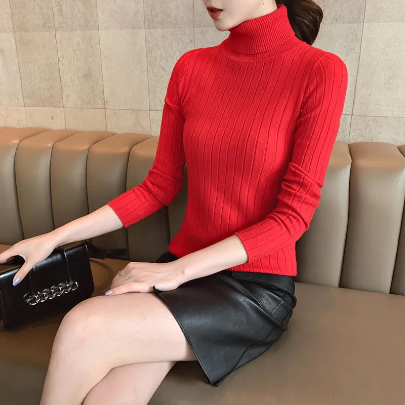 

2019 New autumn winter student pullover sweater female Leisure loose solid color turtleneck sweater women cc1578