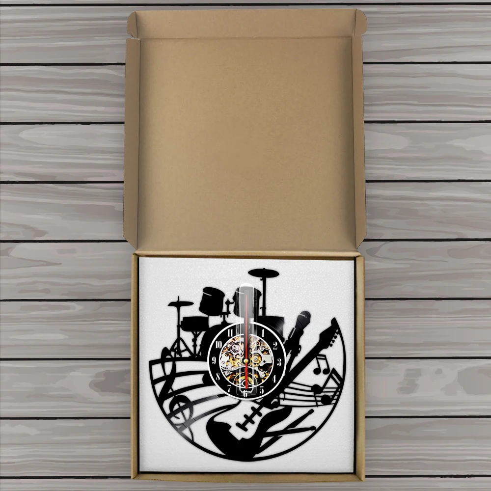 Гитары и барабан Наборы настенные часы гитары плеер Виниловая пластинка рок