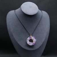 2021 natural stone pendant necklace round shape natural amethysts pendant necklace for jewerly party gift 35mm length 45cm
