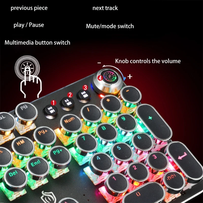 

Wired Color Light Keyboard Computer Game Mechanical Keyboard Luminous 820A Retro Punk Electroplating Knob Cool