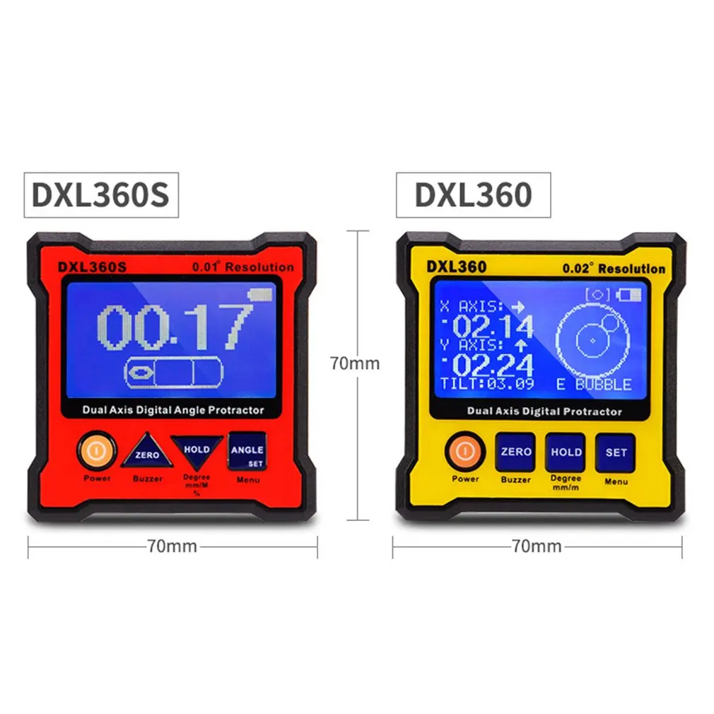 DXL360S Dual-axis Digital Display Level Gauge Angle Protractor Electronic Inclinometer Angle Meter Mini Level Magnetic Base