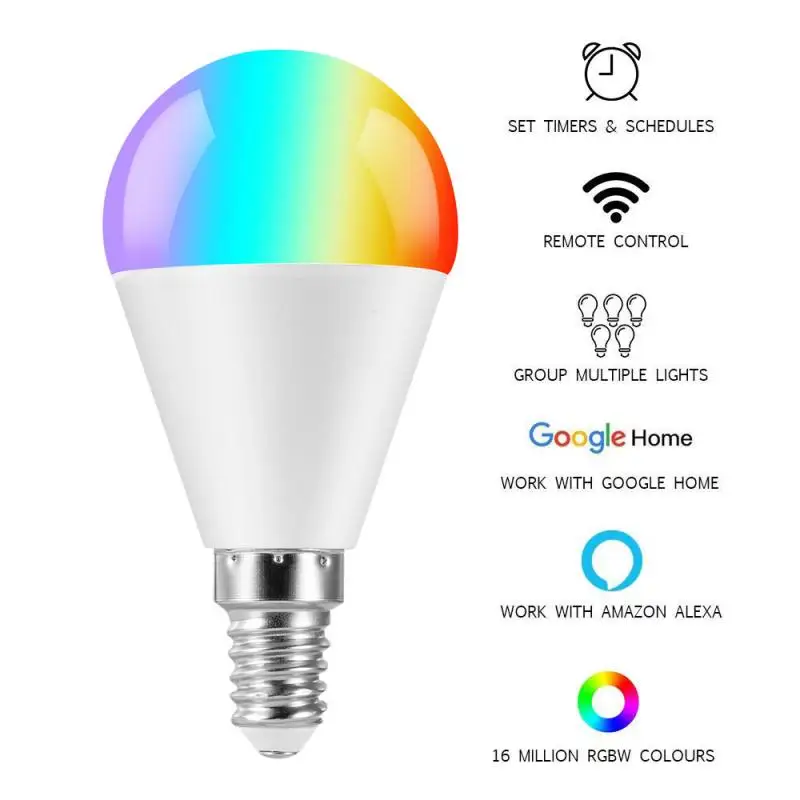 

Smart E27 E26 E14 B22 LED Light Bulb WiFi Voice Control RGB Energy Saving Dimming LED Bulb Multicolor Smart Blub 6W Indoor Bulb