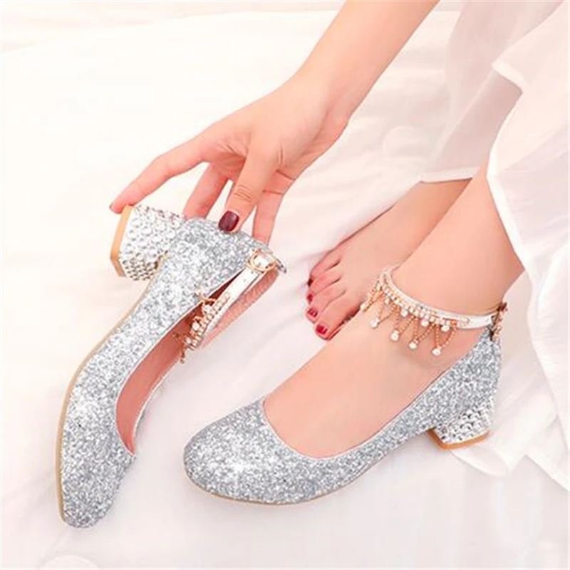 

New Princess Shoes Student Dress Dance Bowknot Children Leather Shoes Performance Comfortable Single Baby Girls High Heels 04