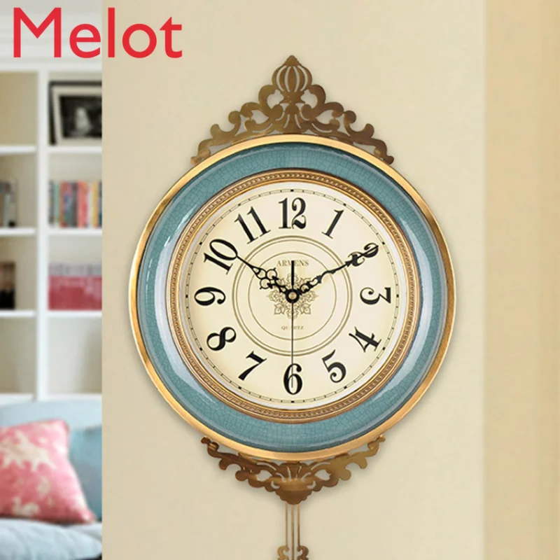 

Light Luxury Living Room Wall Clock Mute Clock American Decoration Wall-Mounted Clock Elegant Home Creative Pocket Watch