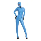 Обтягивающий комбинезон, комбинезон, костюм резиновый полноразмерный облегающий костюм светильник синего цвета с капюшоном комбинезон Размеры XXS-XXL