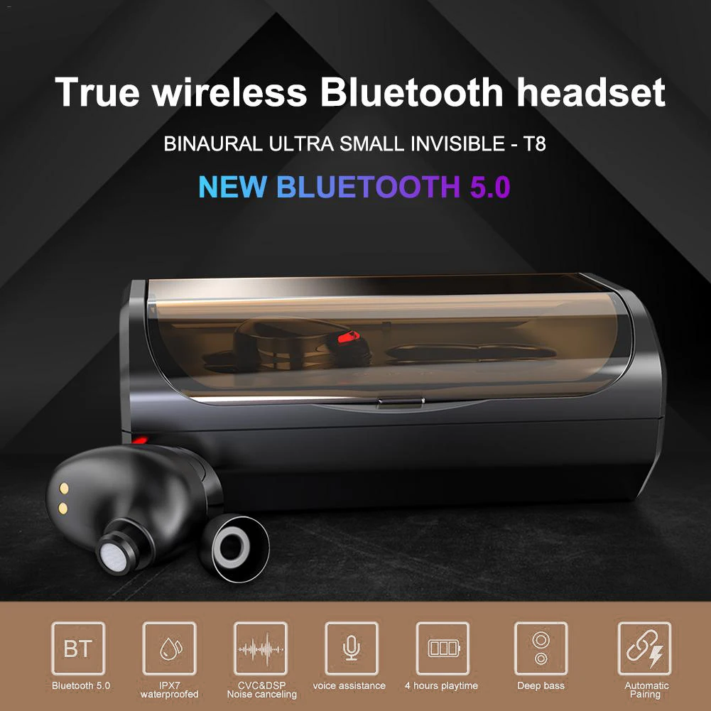 DOCIDACI TWS T8 Bluetooth наушники 5,0 беспроводные наушники глубокий бас стерео IPX7 водонепроницаемая Спортивная гарнитура с зарядным устройством
