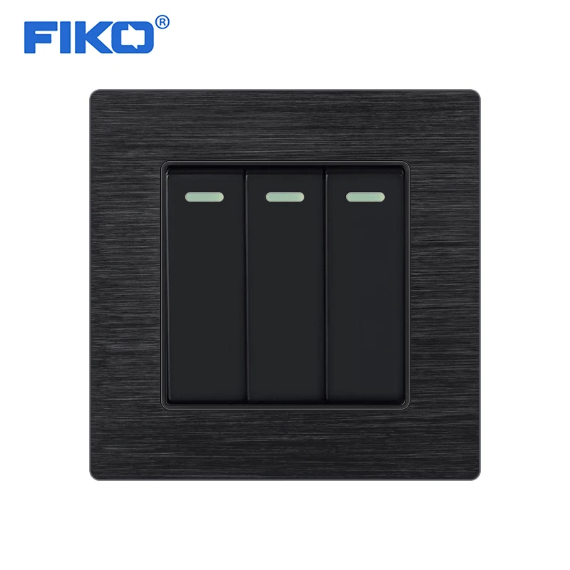

FIKO 86 Black gold gray 3 Gang 1 2 Way Luxury Light Switch On / Off Wall Switch Interruptor Aluminium Alloy Panel AC 110~250V