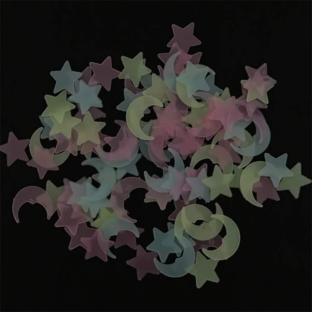 100 шт 3D Звезда и Луна энергии хранения флуоресцентный светится в темноте