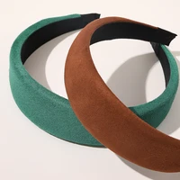 New Fashion Women Solid Suede Leather Wide Sponge Padded Headbands Simple Plain Hairbands Non-Slip Head Hoops Hair Accessories