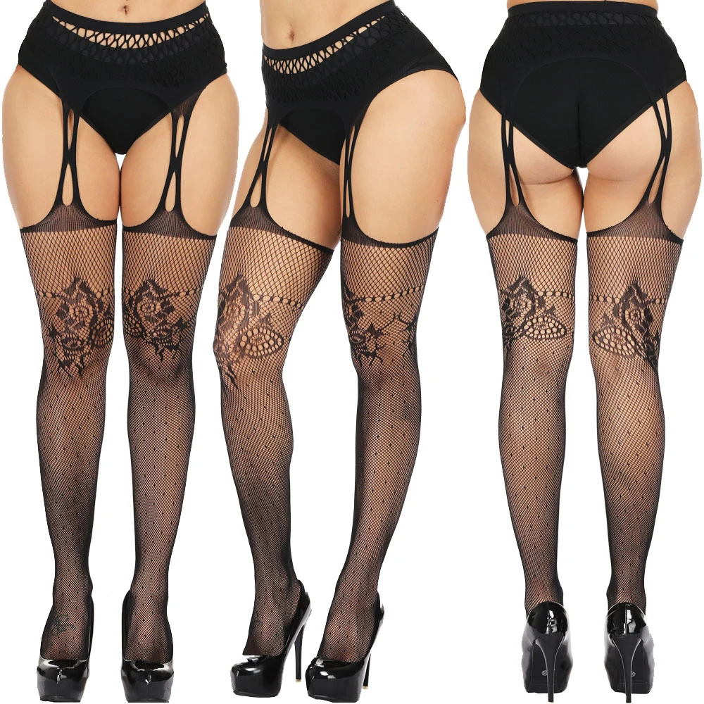 

Lace transparent suspenders black sexy non-taking off waist fishnet stockings pantyhose